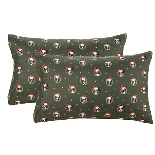 Berkshire Blanket Peanuts® Snoopy Pillowcase Set of 2, 20'' × 30'' Soft Breathable Microfiber Pillow Covers with Envelope Closure Design(Queen, Snoopy Giddy Up Cowboy Sheets Moss)