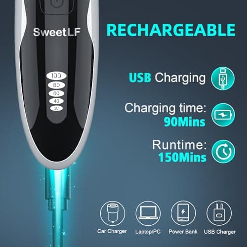 SweetLF Men's Electric Shaver (Plus 3 Blades) : Electric Razor for Men with Pop-up Trimmer, Corded and Cordless Rechargeable 3D Rotary Shaver (Quiet, Charge Time: 1 Hour, Use Time 120 min,Black 6