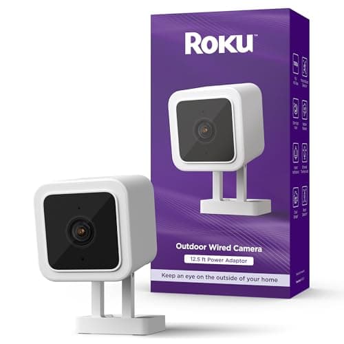 Roku Outdoor Camera for Home Security - IP65 Weather Resistant Wired Security Camera with 1080p HD Night Vision, Works with Alexa & Google, Motion & Sound Detection - 90-Day Subscription Included
