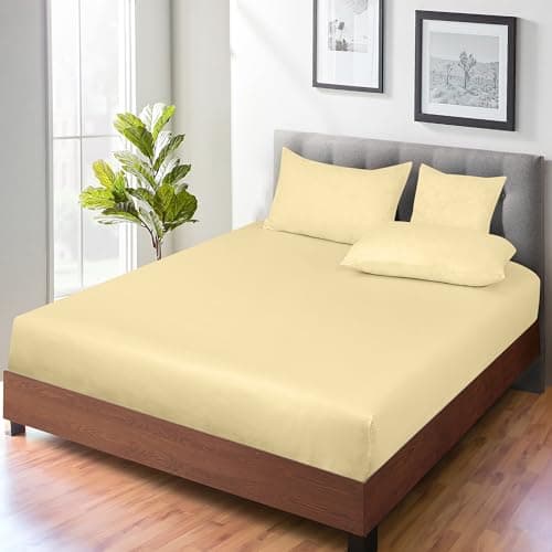 ROYALE LINENS 300 Thread Count 100% Long Staple Combed Cotton Fitted Sheet Queen - Super Soft Deep Pocket Bottom Sheet - Fitted Sheets Only - Elastic Sheets (Queen, Light Yellow) 7