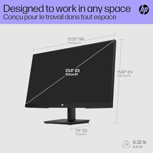 HP V24i G5 24 Inch Computer PC Monitor Full HD IPS 60Hz Refresh Rate 5ms Response Time 250 Nits Brightness AMD FreeSync Anti-Glare Low Blue Light, HDMI DisplayPort, Black (Renewed) 3