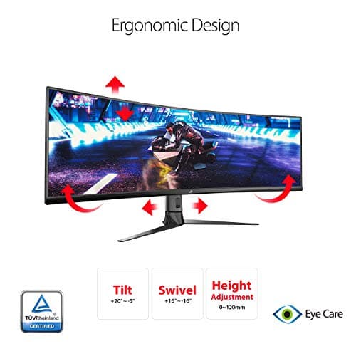 ASUS ROG Strix XG49VQ 49” Curved Gaming FreeSync Monitor 144Hz Dual Full HD HDR Eye Care with DP HDMI Black 6