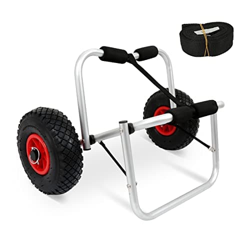 AUKIVON Foldable Kayak Cart Aluminum Kayak Dolly Lightweight Kayak Wheels with 165LB Capacity for Kayak Carrier & Paddleboard Kayak Trolley with Smooth Movement Over Sand Rough Roads(1 Pack, Black)