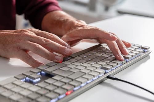 Cherry KC 500 MX LP Mechanical Low Profile Keyboard | Slim Design | White Lighting | PBT Key caps New MX LP 2.0 Switches (Gray, Full Size) 5