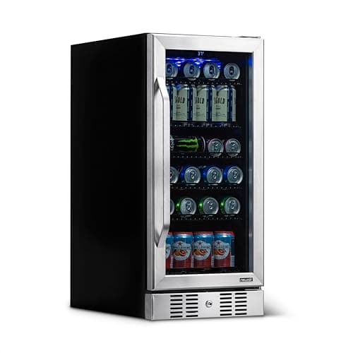 NewAir 96 Can Built-In Beverage Refrigerator | 15” Small Mini Fridge for Bedroom, Home Bar or Office | Quiet Cooling & Precise Temperature Control | Stainless Steel