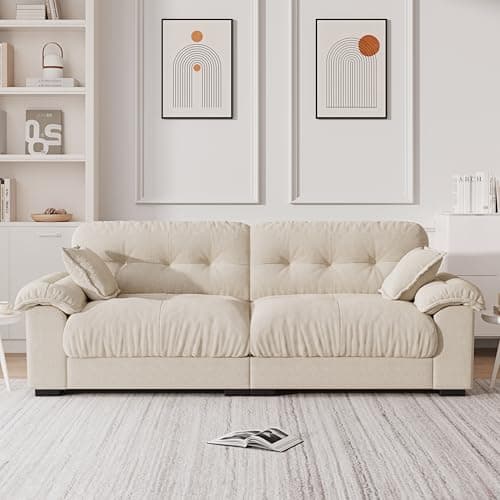 Howjoe 89" Extra Deep Comfy Couches for Living Room, Chenille Modern Loveseat Couch with 2 Pillows, Love Seat with Removable Backrest Covers, Pillow Top Arms Cloud Couch for Apartment, Beige