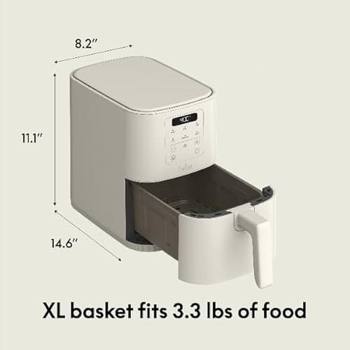 bella 4Qt Slim Air Fryer, Fits-anywhere™ Kitchenware, EverGood™ Ceramic Nonstick Coating, Adjustable Temperature, 6 Preset Cooking Options, 60 Min Auto Shutoff w Audible Tone, 3.3lb Capacity, Oatmilk 7