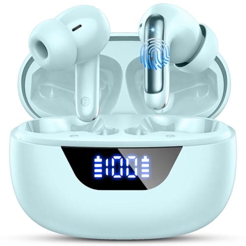 Wireless Earbuds, Bluetooth 5.4 Headphones, ENC Noise Cancelling Mic Ear buds with Stereo Bass, 40H Playtime Earphones , LED Display, IP7 Waterproof in Ear EarBuds for Phone Android iOS Sports, Green