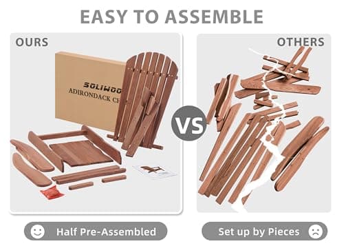 SoliWood Outdoor Wooden Folding Adirondack Chair Set of 2 with Pre-Assembled BackRest, Wood Patio Chair for Garden Backyard Porch Pool Deck Firepit 6