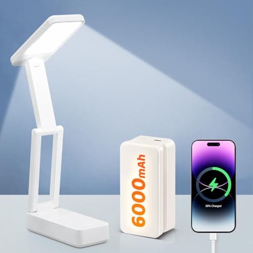 Small Desk Lamp, 6000 mAh Rechargeable Desk Lamps, 3 Colors & 15 Brightness Portable Light with USB Charger, Nail Lamp for Desk Puzzle Light