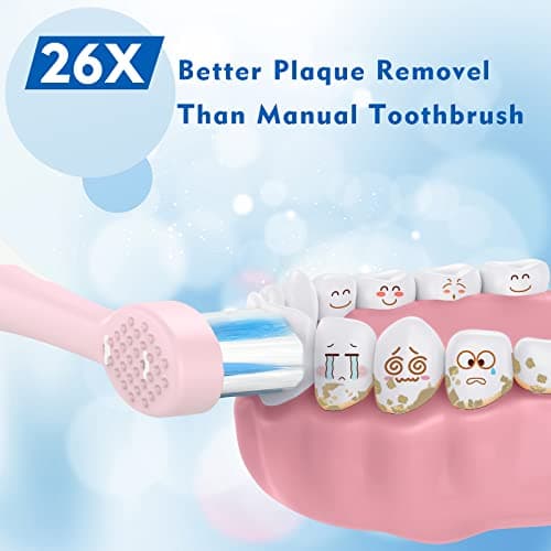 FUMEIKANG Kids Electric Toothbrushes Sonic Rechargeable Tooth Brush Gifts for Boys and Girls Smart Timer Power Toothbrush - Blue 3 4 5 6 7 8 9 10 11 12 (Blue) 5