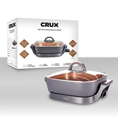 Crux Extra Deep Nonstick Scratch Resistant Electric Skillet with Removeable Temperature Probe, 12" x 12", silver (14620) 7
