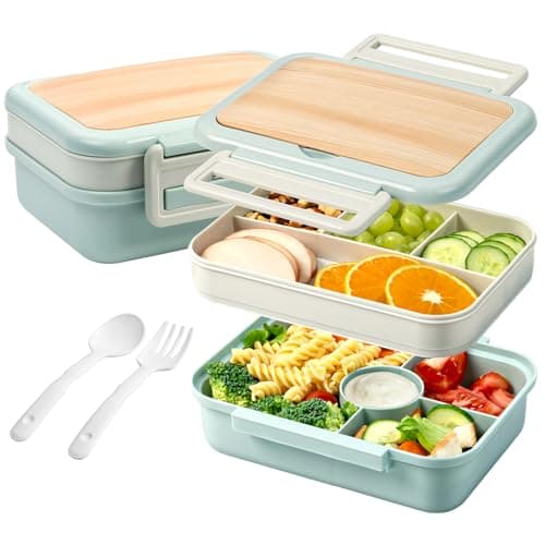Freshmage Bento Box Adult, Stackable Bento Box with Utensil, Compartment Salad Container for Lunch, 58oz, BPA-Free, Leakproof, Microwave & Dishwasher Safe for Work, Office, Commute (Lake Blue)