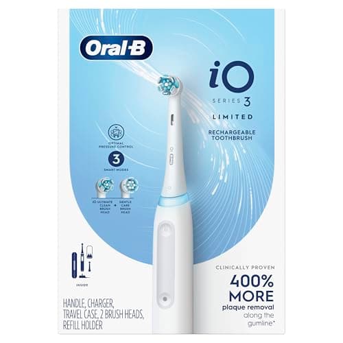 Oral-B iO Deep Clean Rechargeable Electric Toothbrush, White, iO Series 3 Limited, 2 Brush Heads, Travel Case, Pressure Sensor, 3 Cleaning Settings, 2-Minute Timer 12