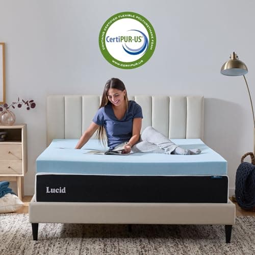 Lucid 4 Inch Memory Foam Mattress Topper, Twin XL Size – Cooling Gel Bed Topper – Preassure-Relieving Ultra Plush Feel – Ventilated Breathable Design – CertiPur Certified - Dorm Room Essentials 4