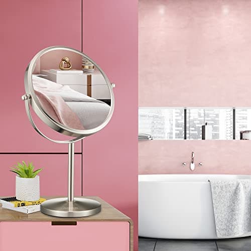 ALHAKIN 10x Magnifying Makeup Mirror, 8 Inch Tabletop Mirror with 1X/10X Magnification Double Sided, Standing Bathroom Makeup Mirror for Desk, Nickel 7