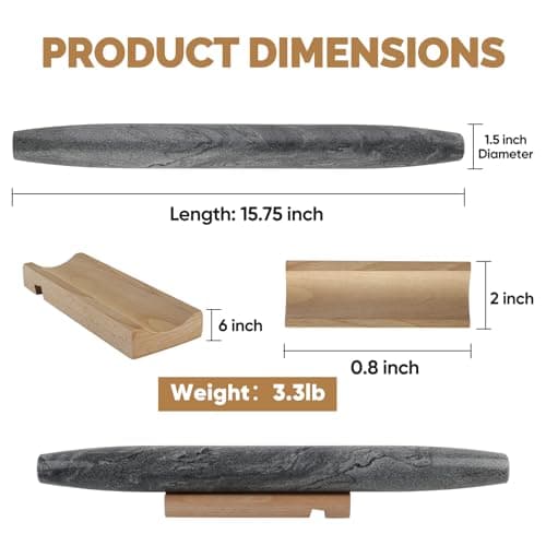 Koville African Natural Marble French Rolling Pin, 16inch Non-Stick Rolling Pin for Baking, Dough Roller for Pasta, Dumpling, Fondant, Pie, Bread, Pizza, Kitchen Baking Tools(Monte Grigio) 2