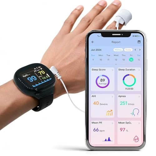 Pepultech Wrist Sleep Pulse Oximeter, Rechargeable Continuous SpO2 & Heart Rate Monitor with Buzzer Reminder, Bluetooth Blood Oxygen Saturation Tracker with Free APP Sleep Report- Non Medical Use