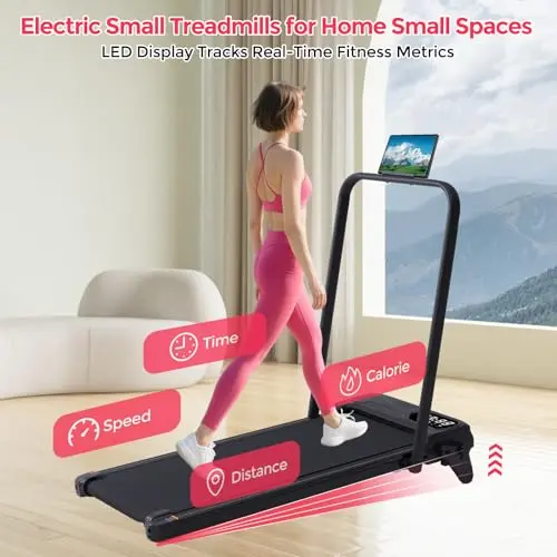 Portable Treadmill with Handles & Adjustable Incline, 3.5HP Compact Walking Pad Treadmill with Handle Bar, 0.6-7.6MPH Electric Small Under Desk Treadmills for Home Small Spaces, 350LBS Walking Pads 5