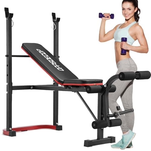 OPPSDECOR Adjustable Weight Bench Set with Leg Developer & Preacher Curl Pad, Full Body Workout Bench Press Set with Squat Rack for Home Gym Fitness, Standard Strength Training Bench