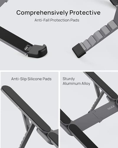 SODI [Ultra Compact] Foldable & Portable Laptop Stand for Desk, Lightweight Tablet Stand for Business Travel, Library, Cafe, 6 Level Height Ergonomic Aluminum Computer Holder for 10-16" Laptops 6