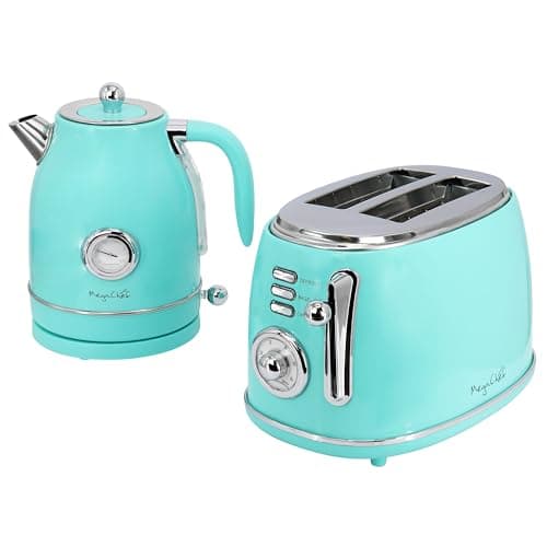 MegaChef 1.7 Quart Electric Tea Kettle and 2 Slice Toaster Combo (Turquoise)