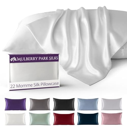 Mulberry Park 100% Silk Pillowcase - 22 Momme, Grade 6A Mulberry Silk - Deep Envelope Closure - White/Standard (20'' x 26'')