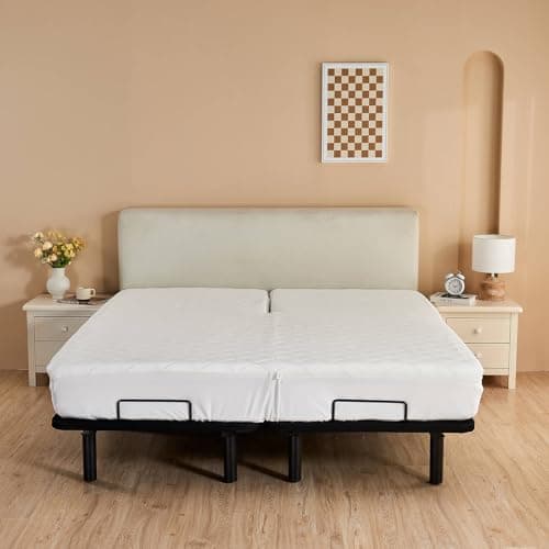 Kingnex Cotton Waterproof Split Top King Mattress Protector for Ajdustable Bed with Upper Flex 32-34 from Head Soft Micorfiber Padded Fitted Quilted Mattress Topper Pad 6