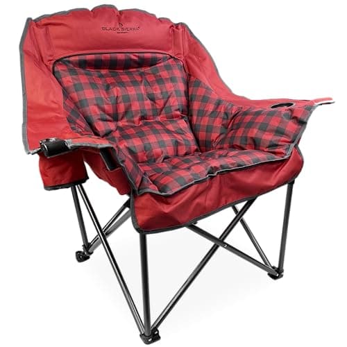 Black Sierra Plush XL Camping Chair for Adults, Oversized Outdoor Folding Chair Supports 400 lbs, Heavy Duty Padded Seat with Cup Holders and Carry Bag, Perfect for Tailgating, Sports, or Patio Use