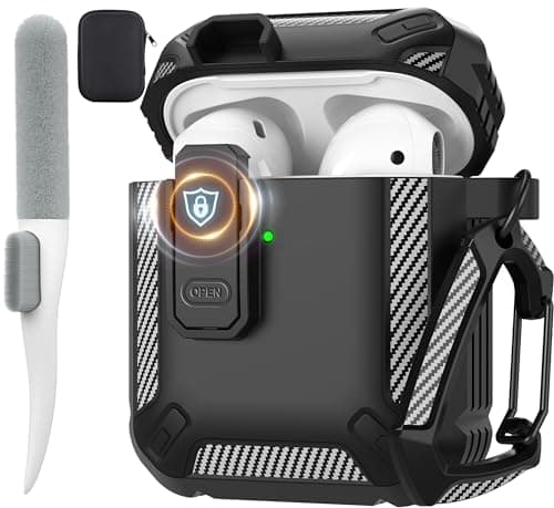 Maxjoy for AirPods 2nd Generation Case Cover, AirPods Case with Lock Gen 2 Hard Shell Rugged Shockproof Protective Cover with Keychain Cleaner Kit Compatible with Apple AirPods2 AirPods1, Black