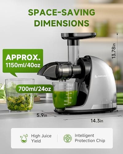 AMZCHEF Cold Press Masticating Juicer Machine - 90% Yield Reverse System, Quiet Motor for Home & Breakfast, 3-Step Clean with Brush, Includes 50+ Juice Recipes, Light Grey 9