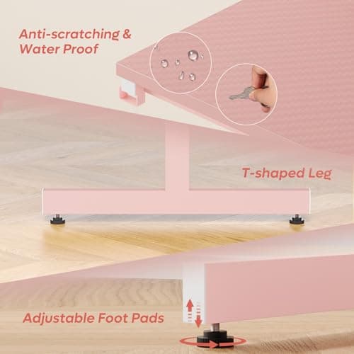 Bestier 42 inch Pink Gaming Desk with Monitor Stand, LED Computer Desk, Gamer Workstation with Cup Holder & Headset Hooks, Modern Simple Style Desk for Girls Kids 7