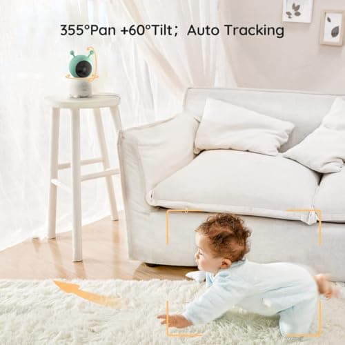 BOIFUN 2K WiFi Baby Monitor with Camera and Audio,Smartphone APP, Colorful Night Light, Smart AI Motion & Sound & Humidity & Temperature Detection, Auto Tracking,5-Inch Monitor Control, Night Vision 6
