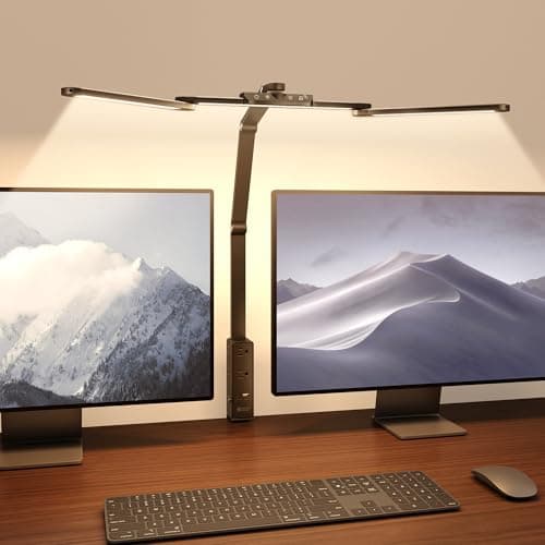 SUPERDANNY LED Desk Lamp with Power Strip (6 Outlets, 1 USB, 1 Type-C) for Home Office, 360° Swivel Architect Swing Arm Desk Clamp Lamp 3-Fold Desk Light Smooth Dimming 5 Colors Touch & Wave Control 9