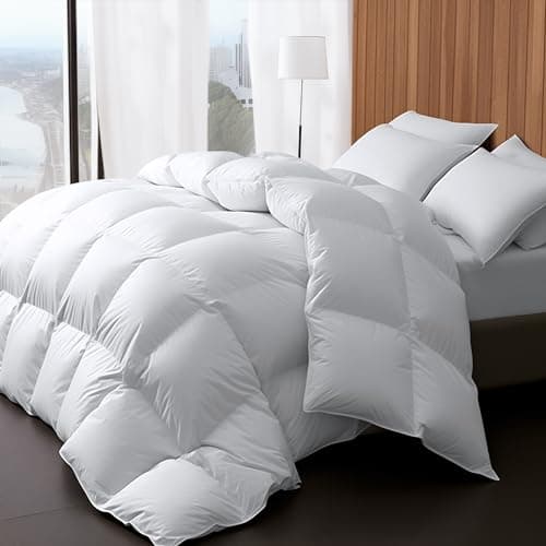 Wellos Luxury Goose Feather Down Comforter King Size 850+ Fill-Power, Fluffy and Cozy Duvet Insert with 1000T 100% Cotton, All Season Premium Medium Warmth King Size Down Comforter