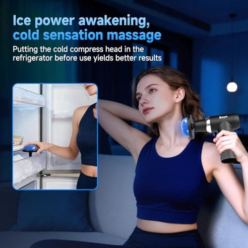 Beyn Hot and Cold Fascia Gun - Detachable Extended Handle Massage Gun,Deep Tissue Massage Gun, Used for Relieving Pain in The Back/Muscles of The Neck/Body, with 6 Massage Heads, LCD Display. 3