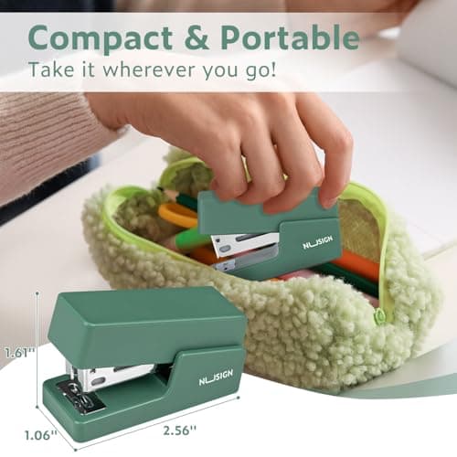 NUSIGN Mini Stapler with 830 Staples, Small Cute Desk Staplers, 25 Sheet Capacity, Green 7