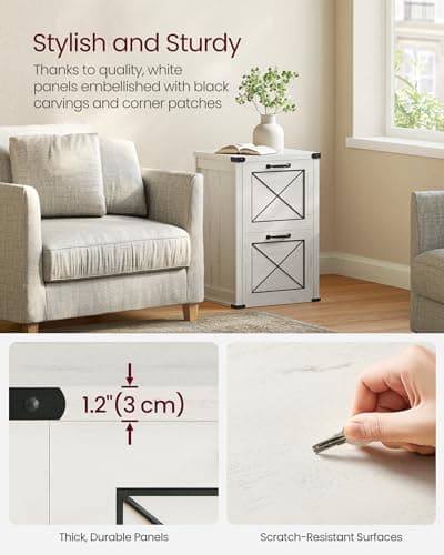 VASAGLE File Cabinet, Filing Cabinet with 2 File Drawers, Printer Stand, Fit A4, Letter Size, Hanging File Folders, Modern Farmhouse Style, for Home Office, Rustic White UOFC048T73 7