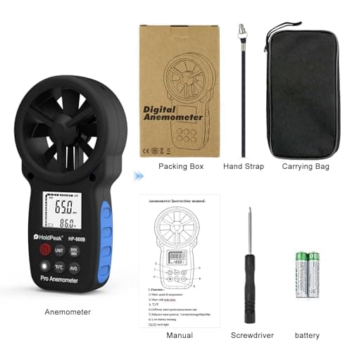 HoldPeak 866B Digital Anemometer Handheld Wind Speed Meter for Measuring Wind Speed, Temperature and Wind Chill with Backlight and Max/Min 8