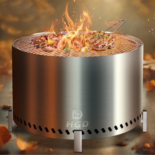 HGD 28" Smokeless Firepit with Stand & Grill Rack, Large Stainless Steel Wood Burning Fire Pit for Friends & Family Gatherings, Secondary Combustion Outdoor Patio Stove for Garden BBQ & Bonfire 9