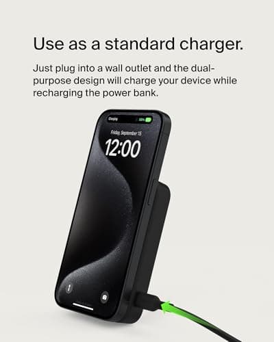 Belkin Portable Charger, Wireless Power Bank 15W 8000 mAh w/ Qi2 - MagSafe Charger w/Built-in Pop-up Kickstand - iPhone 17, Air, Pro, Pro Max, AirPods, Apple Watch, Google Pixel 10, etc. - Black 11
