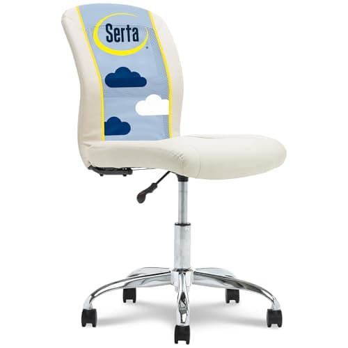 Serta Essential Armless TaskChair, Small Desk Chairs with Wheels, Breathable Mesh Back and Faux Leather, Quality Foam Cushion Seat for Comfort, Minimal Design for Vanity Table, Cream White