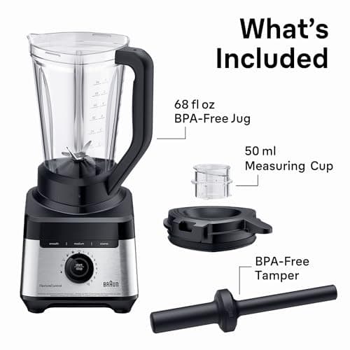 Braun TriForce Power Blender - Powerful 1200 Watt Countertop Blender with 10 Manual Speeds, 3 Texture & 3 Food Settings, Stainless Steel Blades for Effortless Emulsifying, for Smoothies, Purees & More 7