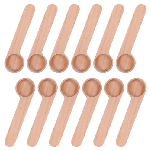 12 Pcs Wooden Coffee Scoop&Bag Clip, Tablespoon Wood Measuring Scoop with Bags Sealer, Wooden Coffee Spoons for Jars and Containers, 2 In 1 Bags Sealer Measuring Spoon for Beans, Espresso Coffee, Tea
