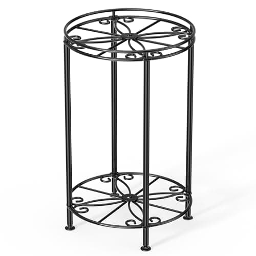 Josmimic 2 Tier Plant Stand: Display 2 Potted Plants - Metal Flower Pot Holder - Indoor and Outdoor Flower Rack for Home Courtyard and Gardens.