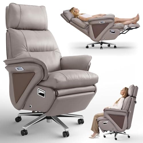 OKUP M78 Dual Motor Electric Executive Office Chair with Heat Massage Ventilation, 180° Lay-Flat Reclining Office Chair with Footrest, Adjustable Headrest, Electric Lumbar Support (Beige)