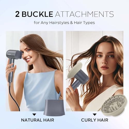 Hair Dryer, 1500W High Speed Ionic Hair Dryer with Diffuser for Curly Hair, 110,000RPM Blow Dryer, 4 Temps&2 Speeds, Low Noise, 3 Attachments, Gray 6