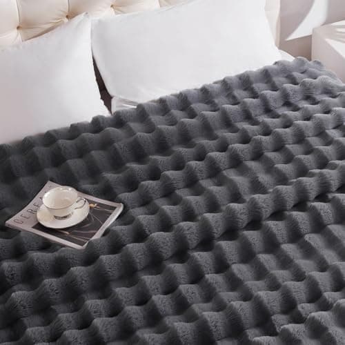 Anysay Heated Blanket Throw with 1/2/4/6/8 Hours Auto-Off 10 Heat Level, 50'' * 60'' Cozy Faux Rabbit Fur Bubble Electric Blanket with Overheat Protection(Dark Grey) 5