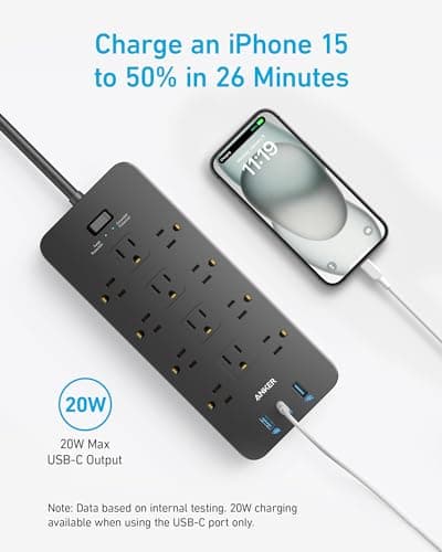 Anker Power Strip with 2100J Surge Protector, Outlet Extender, 5ft Extension Cord with Multiple Outlets, 12 AC, 2 USB A,1 USB C Port for 20W, Home Office, Dorm Room Essentials, TUV Listed 7