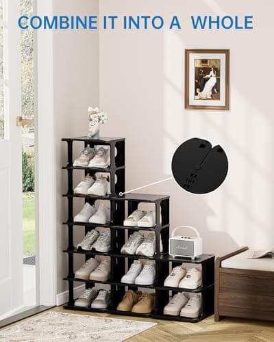 HAIXIN Vertical Narrow Tall Shoe Rack for Front Door Entrance, 7-Tier Sturdy Stackable Shoe Rack Organizer for Closet Entryway, Corner Shoe Storage Shelf Shoe Cubby 7